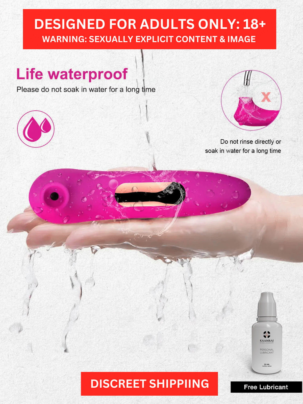     			Mini Vibrator- 6 inch Length Light Weight Pocket Pucker Magnetic USB  Chargeable with 10 Suction Modes Girls Vagina Vibrator by Naughty Nights with Free Kaamraj Lubricant