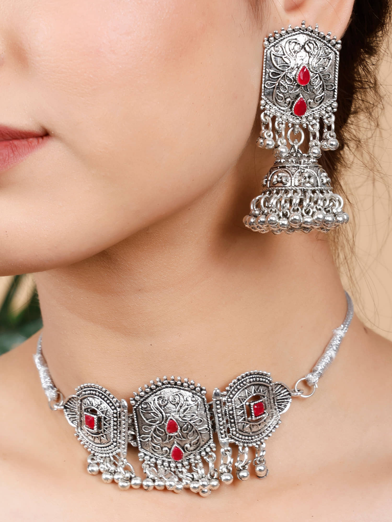 PUJVI Maroon German Necklace Set ( Pack of 1 )