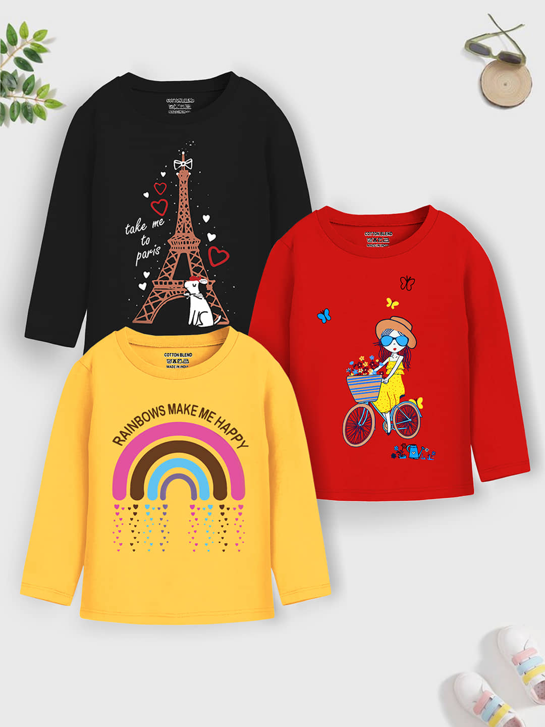 Trampoline Pack of 3 Girls Cotton T-Shirt ( Multicolor3 )