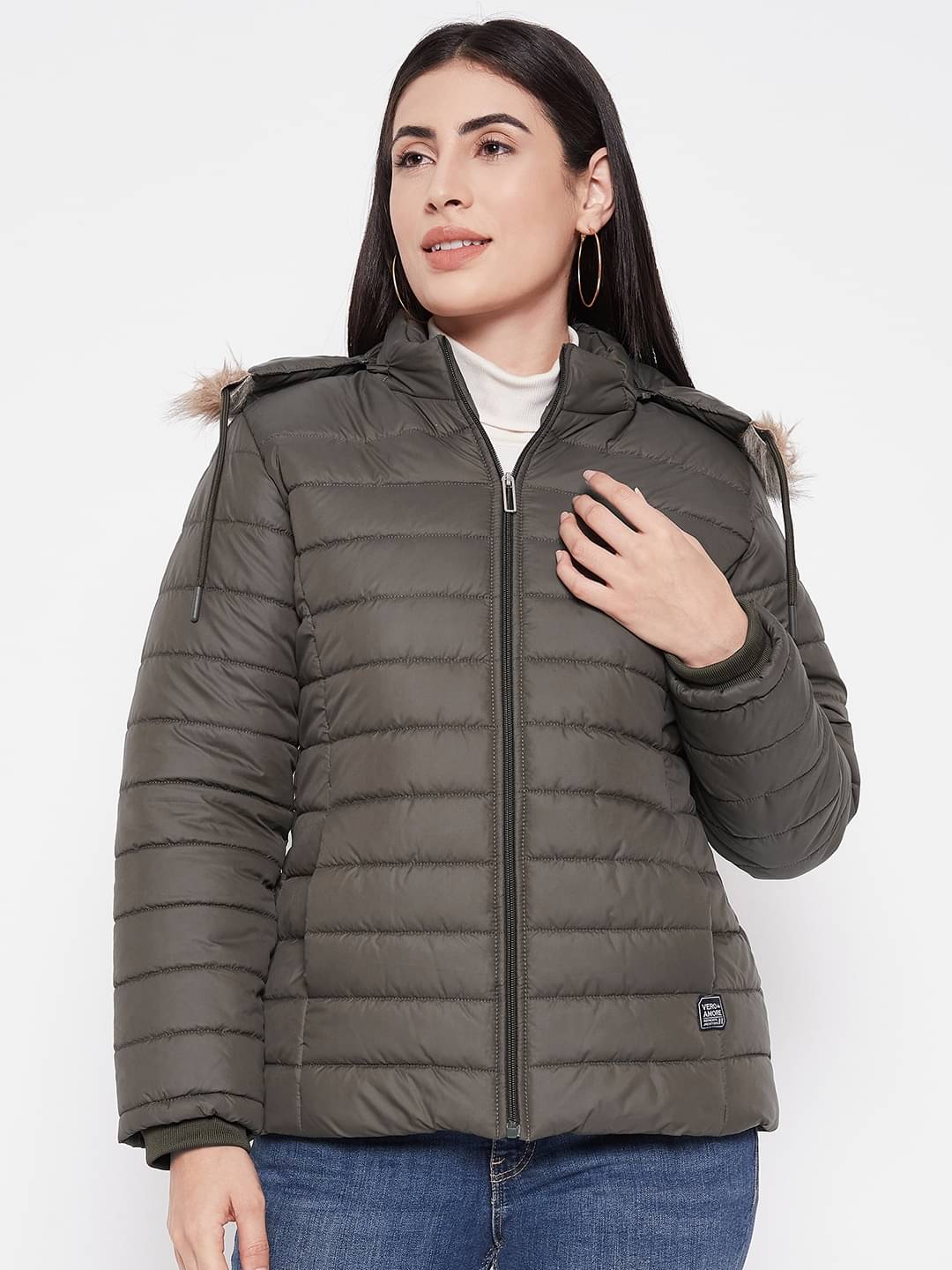     			VERO AMORE - Polyester Green Hooded Jackets