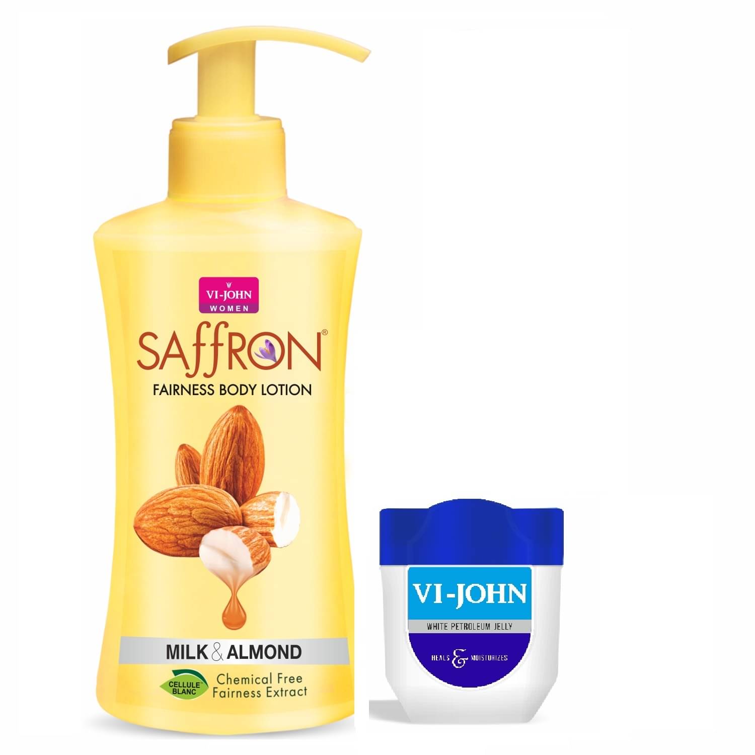 VI-JOHN Saffron Fairness Body Lotion Milk Almond 250ml& White Petroleum Jelly 50ml - Pack of 2 VI-JOHN Saffron Fairness Body Lotion Milk Almond 250ml& White Petroleum Jelly 50ml - Pack of 2