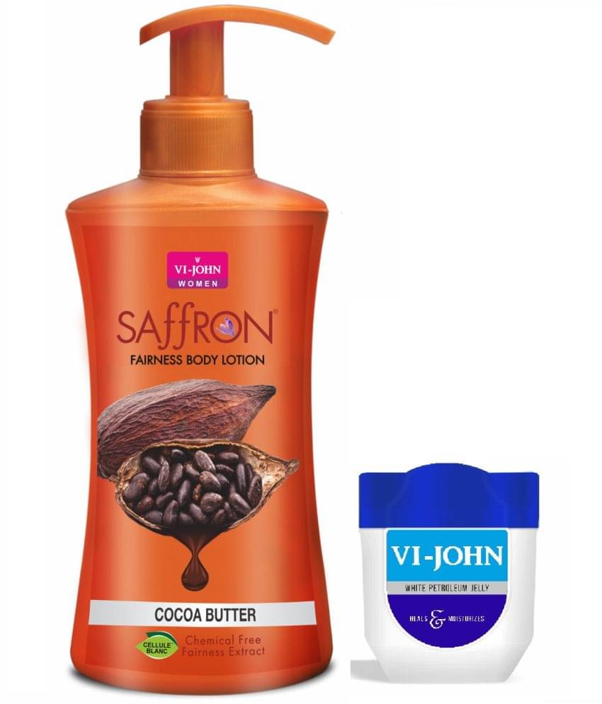     			VI-JOHN Saffron Fairness Body Lotion Cocoa Butter 250ml & Petroleum Jelly 100ml (350ml)- Pack of 2