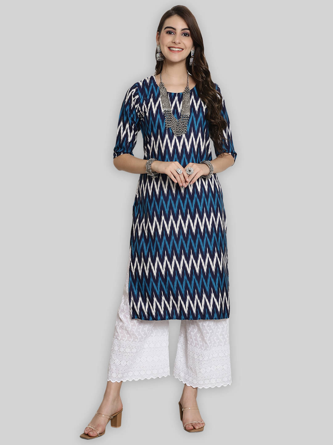     			1 Stop Fashion Crepe Printed Straight Women's Kurti - Blue ( Pack of 1 )