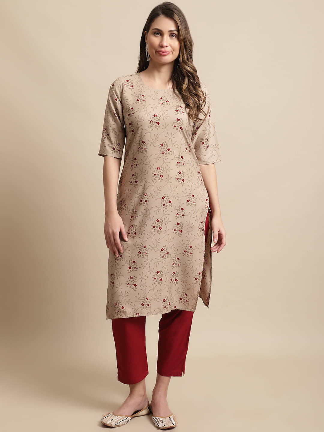     			1 Stop Fashion Crepe Printed Straight Women's Kurti - Beige ( Pack of 1 )
