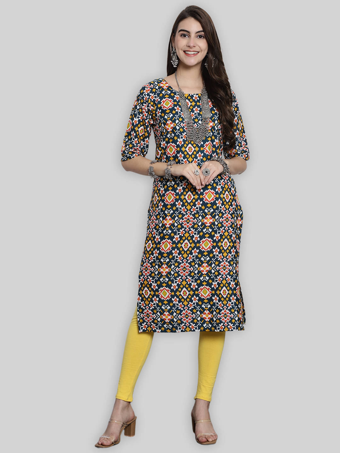 1 Stop Fashion Crepe Printed Straight Women's Kurti - Multicolor ( Pack of 1 ) 1 Stop Fashion Crepe Printed Straight Women's Kurti - Multicolor ( Pack of 1 )