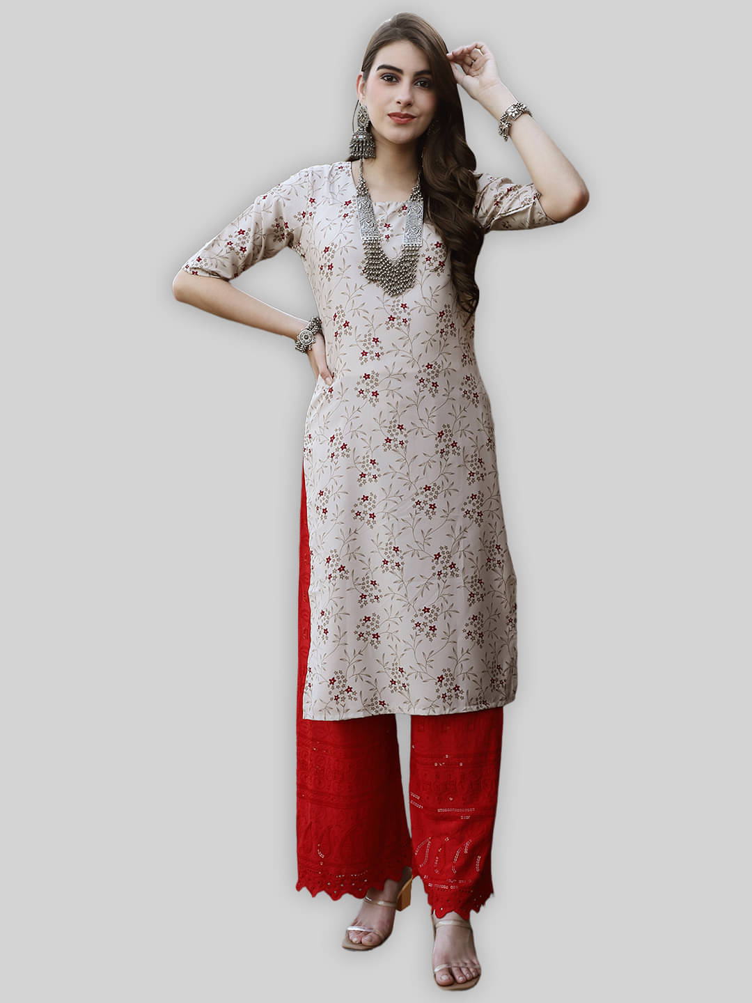 1 Stop Fashion Crepe Printed Straight Women's Kurti - Beige ( Pack of 1 )     			1 Stop Fashion Crepe Printed Straight Women's Kurti - Beige ( Pack of 1 )
