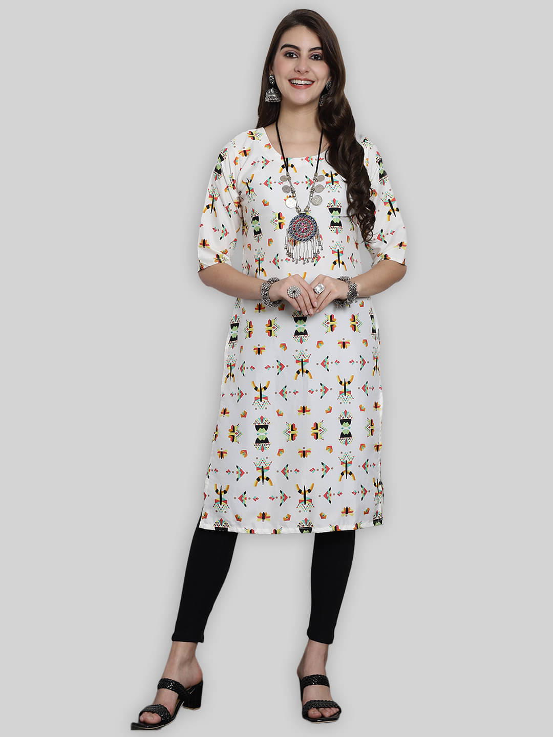     			1 Stop Fashion Crepe Printed Straight Women's Kurti - White ( Pack of 1 )