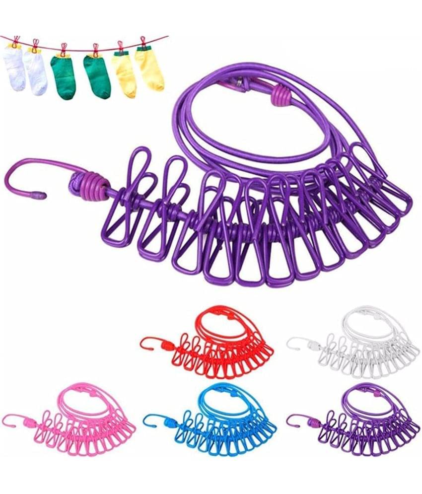 Bhavyta Portable Multi Functional Drying Rope with 12 Clips and 2 Hooks/Portable Outdoor Travel Clothesline Rope Clothes Hanging Hook (Multicolor) Bhavyta Portable Multi Functional Drying Rope with 12 Clips and 2 Hooks/Portable Outdoor Travel Clothesline Rope Clothes Hanging Hook (Multicolor)