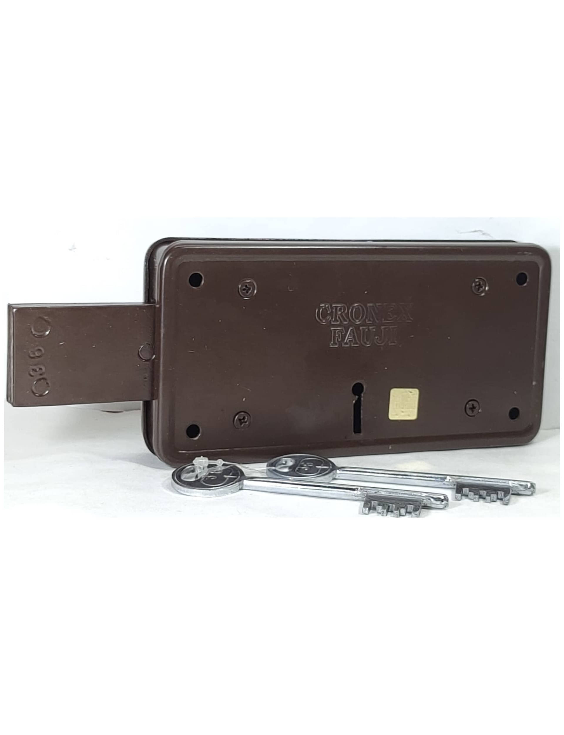 CRONEX (Fauji) Side Shutter/Gate Lock with 2 Keys 3 Turn Throw with 8 Lever Combination Lock Powder Coated Finish (Brown) CRONEX (Fauji) Side Shutter/Gate Lock with 2 Keys 3 Turn Throw with 8 Lever Combination Lock Powder Coated Finish (Brown)