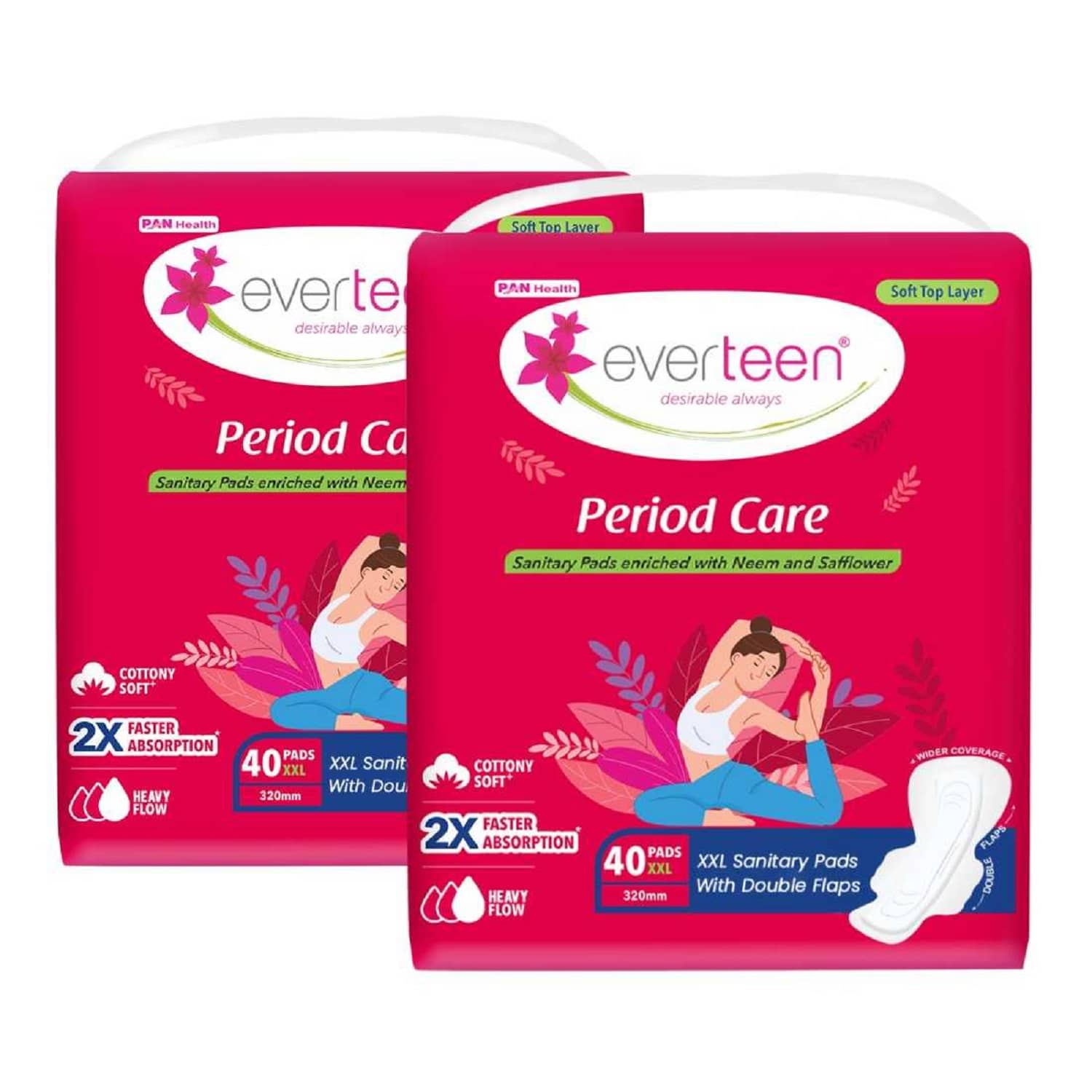 everteen Period Care XXL Soft 40 Sanitary Pads 320mm- 2 Packs (40 Pads Each)