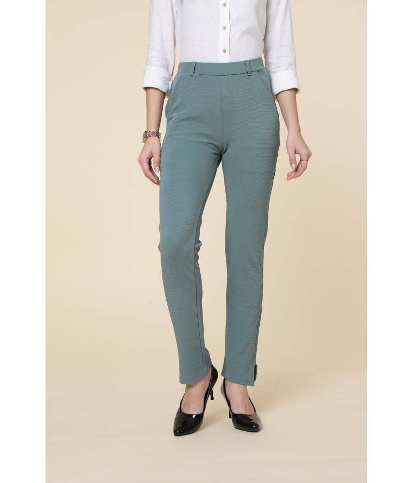     			FITHUB Green Cotton Blend Slim Women's Formal Pants ( Pack of 1 )