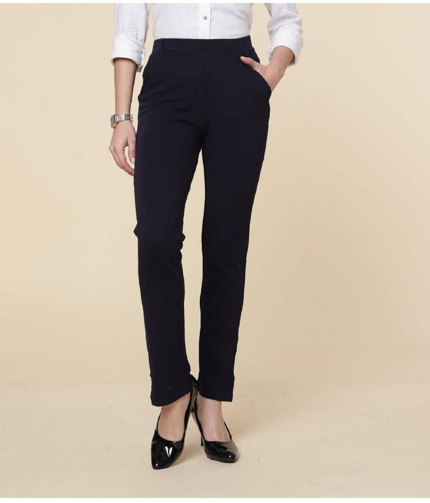     			FITHUB Navy Blue Cotton Blend Slim Women's Formal Pants ( Pack of 1 )