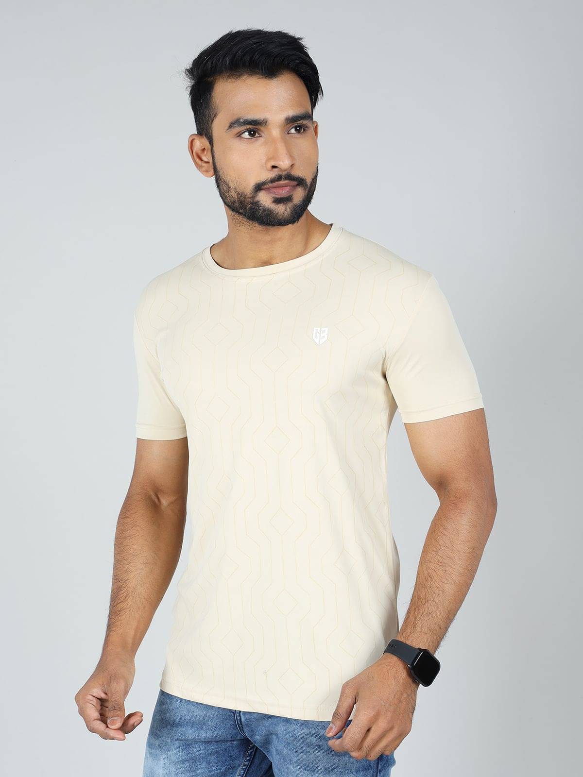 GAME BEGINS Pack of 1 Polyester Regular Fit Men's T-Shirt ( Beige ) GAME BEGINS Pack of 1 Polyester Regular Fit Men's T-Shirt ( Beige )