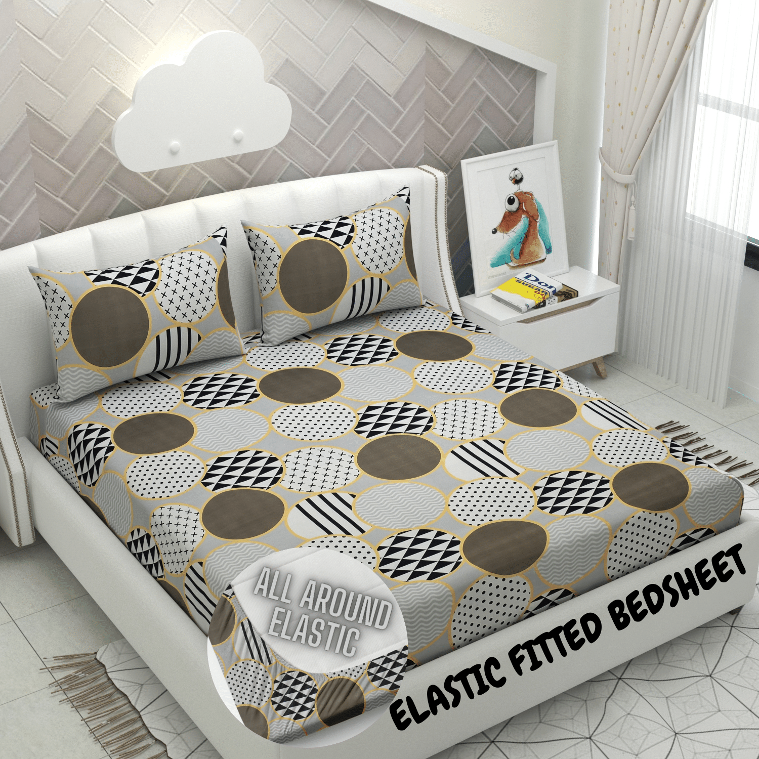    			HIDECOR Microfibre Abstract 1 Bedsheet with 2 Pillow Covers - Black