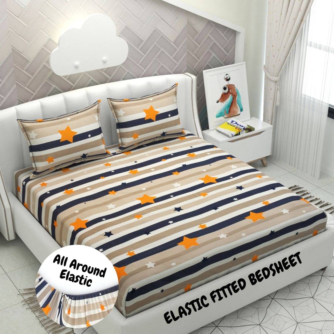     			HIDECOR Microfibre Abstract 1 Bedsheet with 2 Pillow Covers - Blue