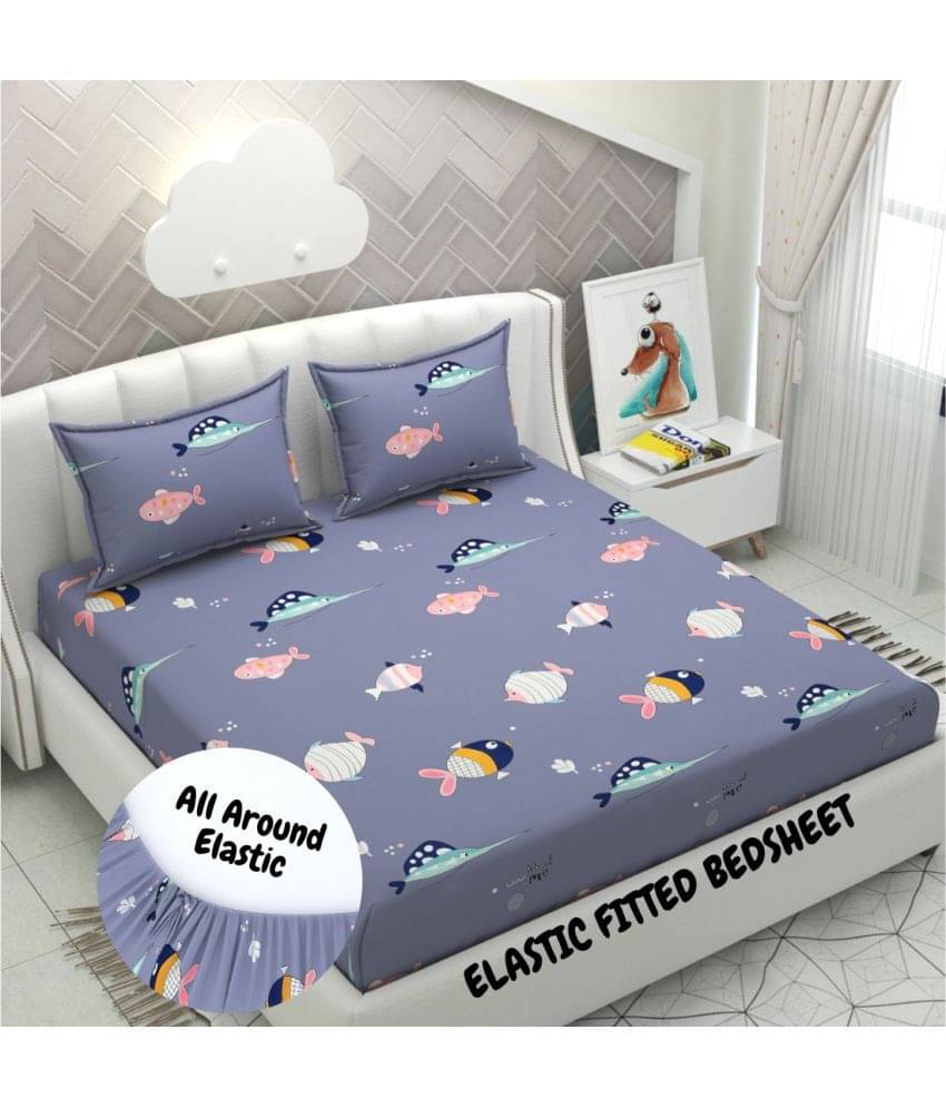     			HIDECOR Microfibre Abstract 1 Bedsheet with 2 Pillow Covers - Blue