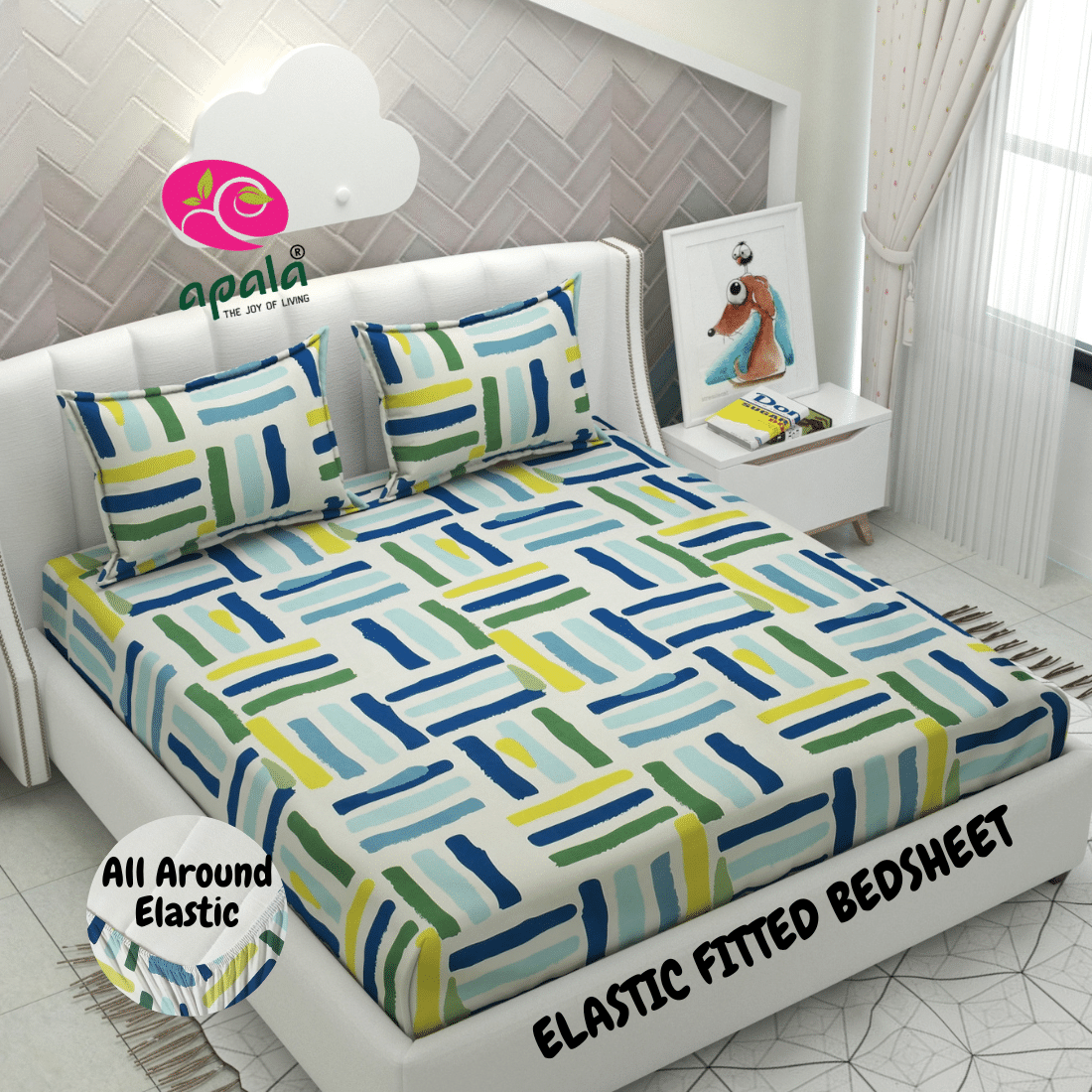     			HIDECOR Microfibre Abstract 1 Bedsheet with 2 Pillow Covers - Sky Blue