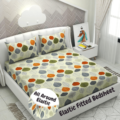     			HIDECOR Microfibre Abstract 1 Bedsheet with 2 Pillow Covers - Cream