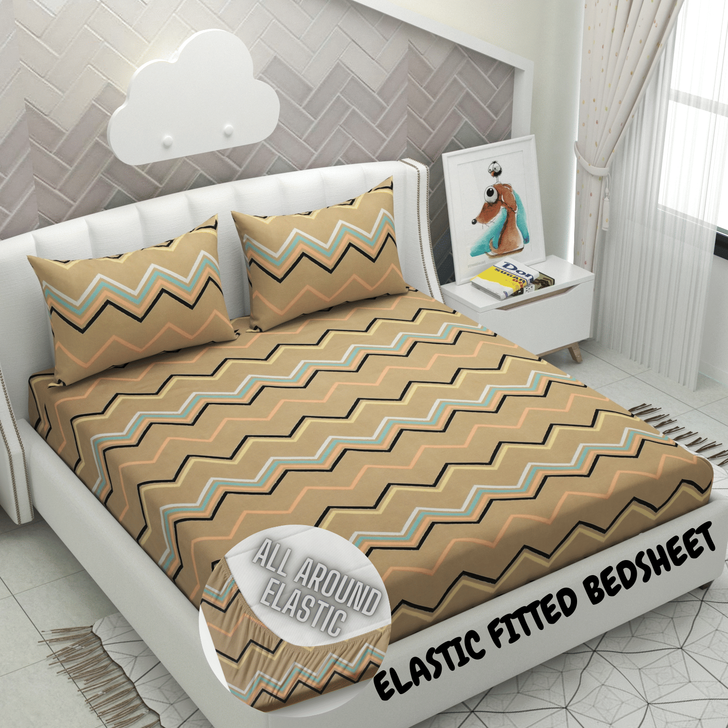     			HIDECOR Microfibre Abstract 1 Bedsheet with 2 Pillow Covers - Brown