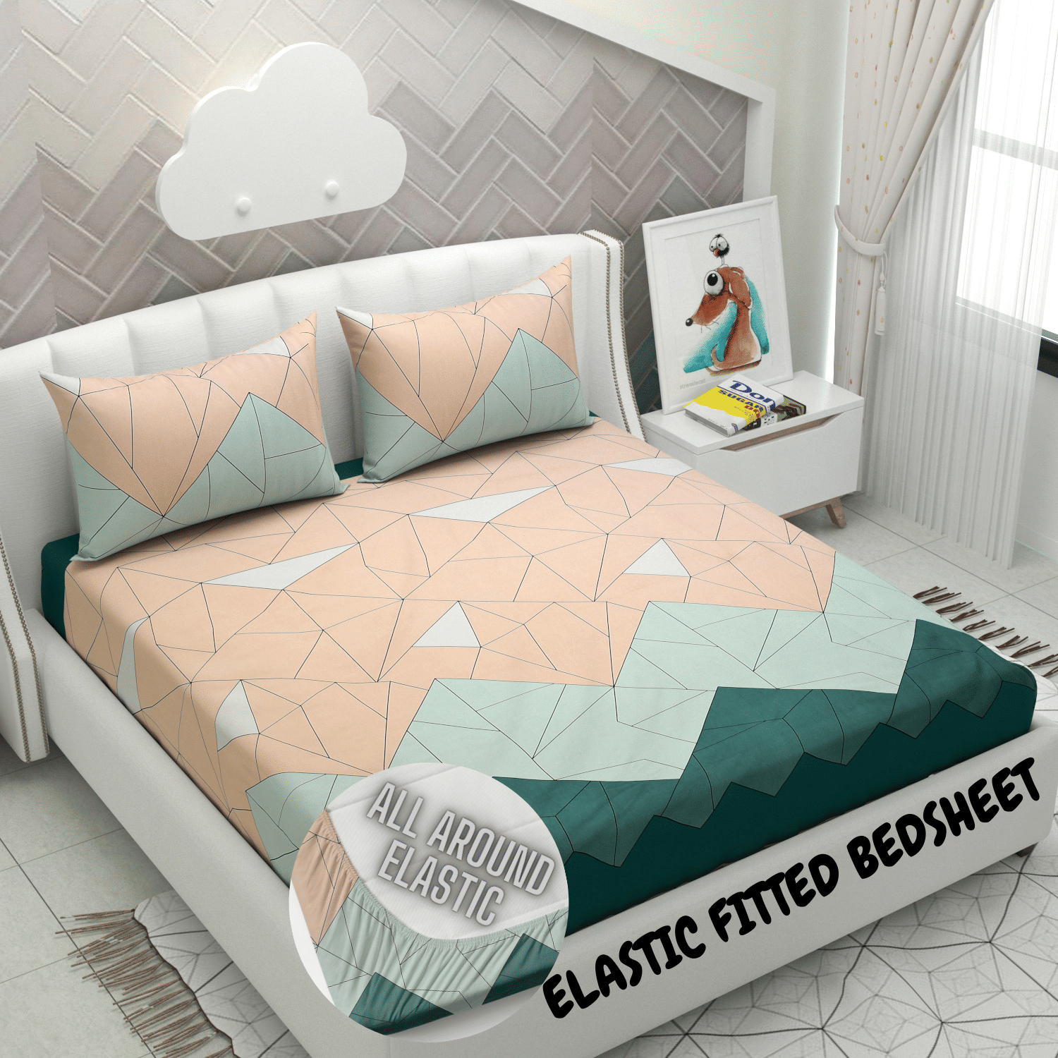     			HIDECOR Microfibre Abstract 1 Bedsheet with 2 Pillow Covers - Blue