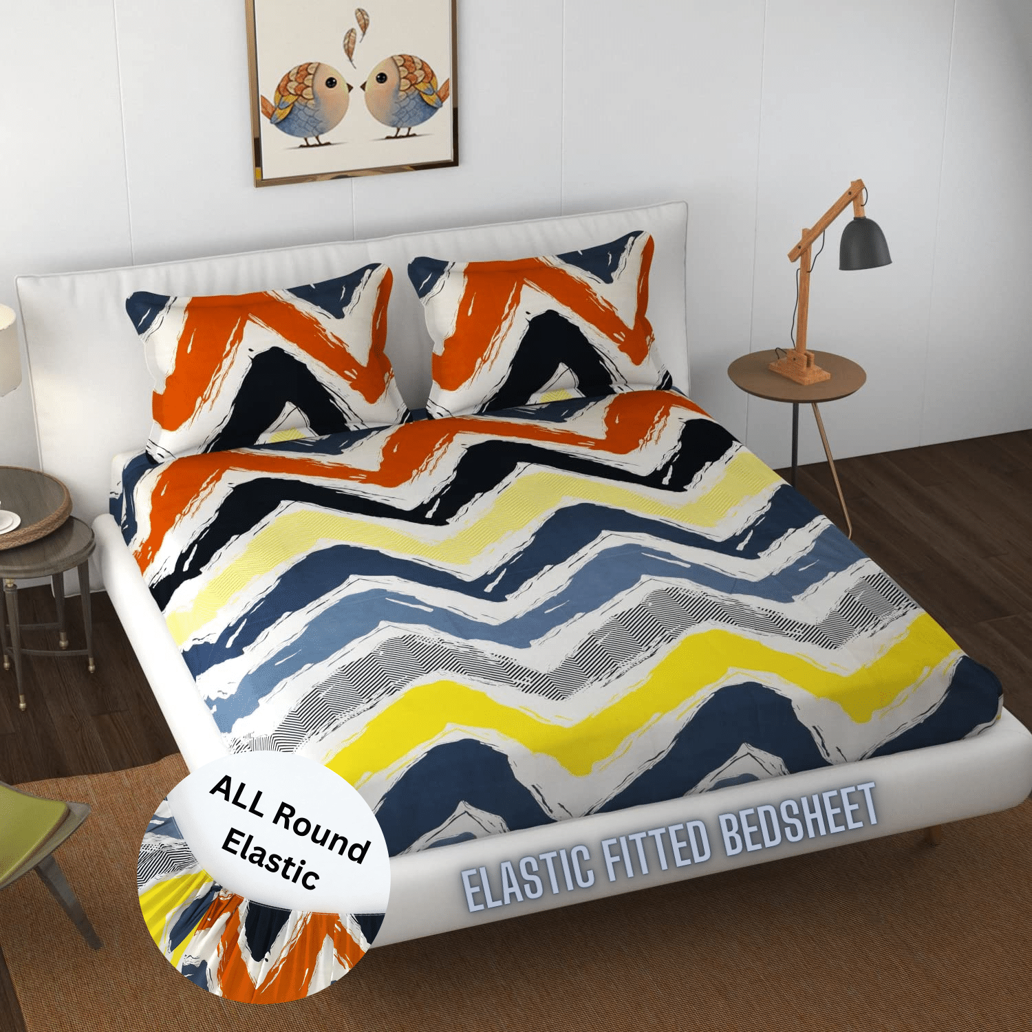     			HIDECOR Microfibre Abstract 1 Bedsheet with 2 Pillow Covers - Multi