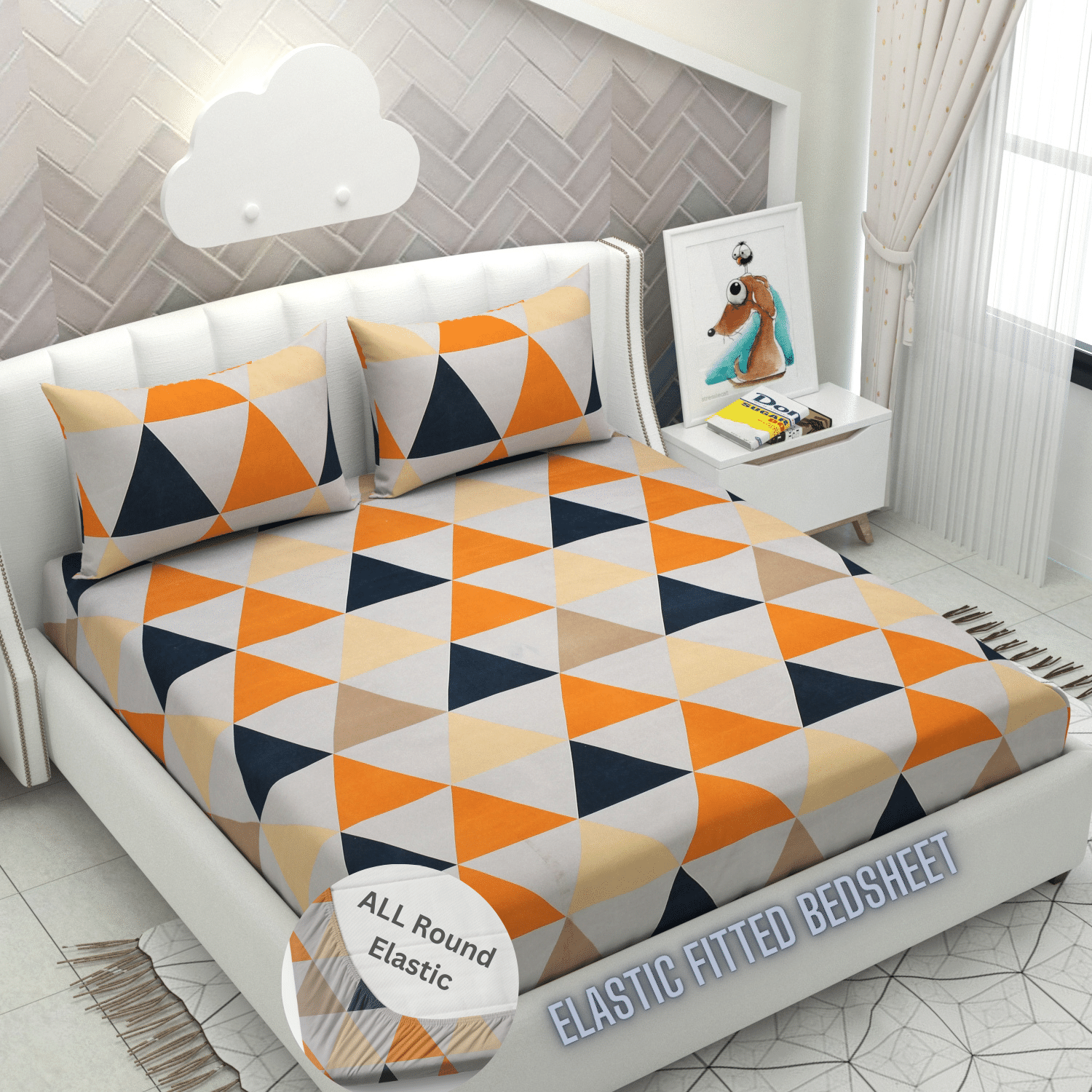    			HIDECOR Microfibre Abstract 1 Bedsheet with 2 Pillow Covers - White