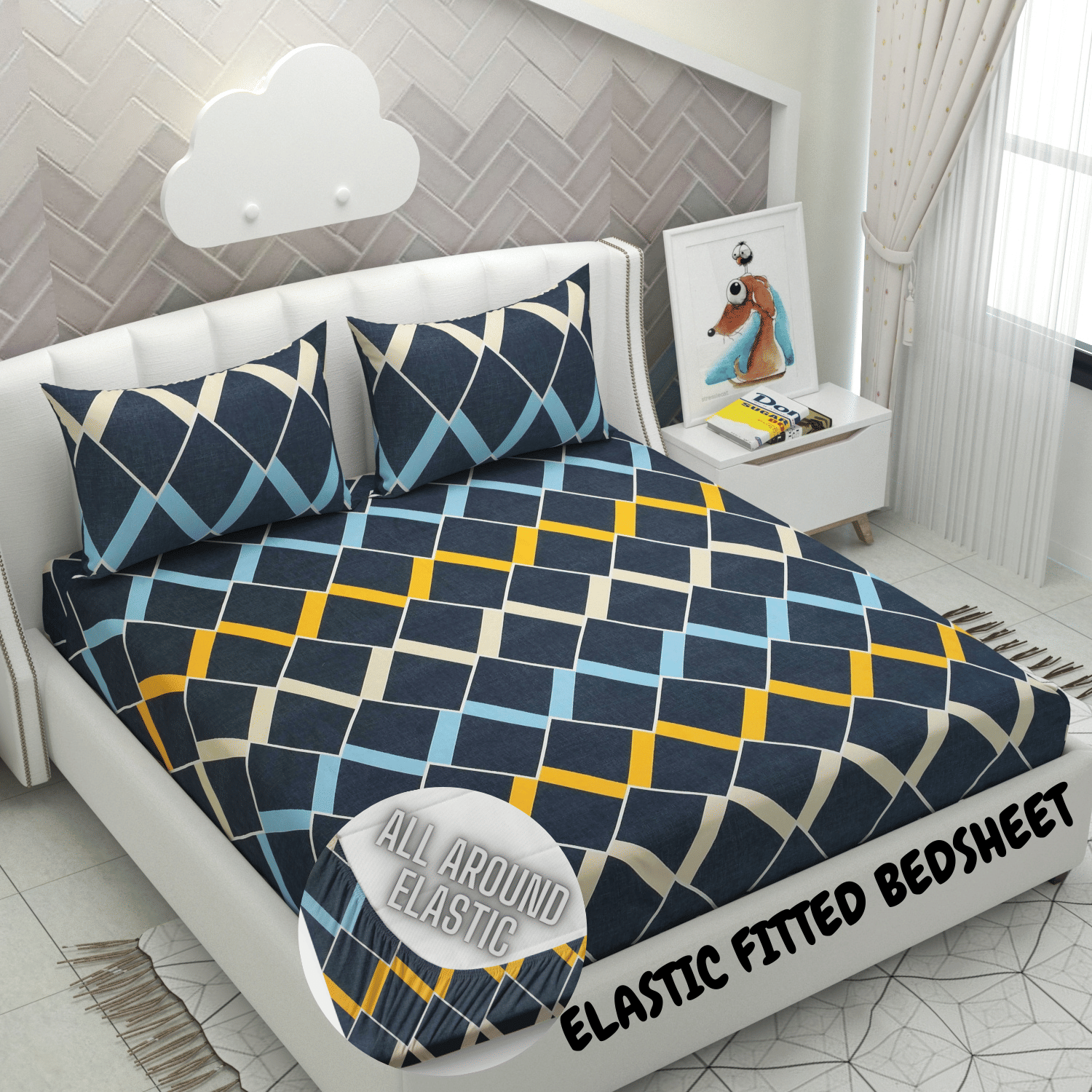     			HIDECOR Microfibre Abstract 1 Bedsheet with 2 Pillow Covers - Yellow