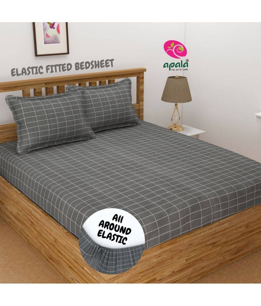     			HIDECOR Microfibre Big Checks 1 Bedsheet with 2 Pillow Covers - Gray