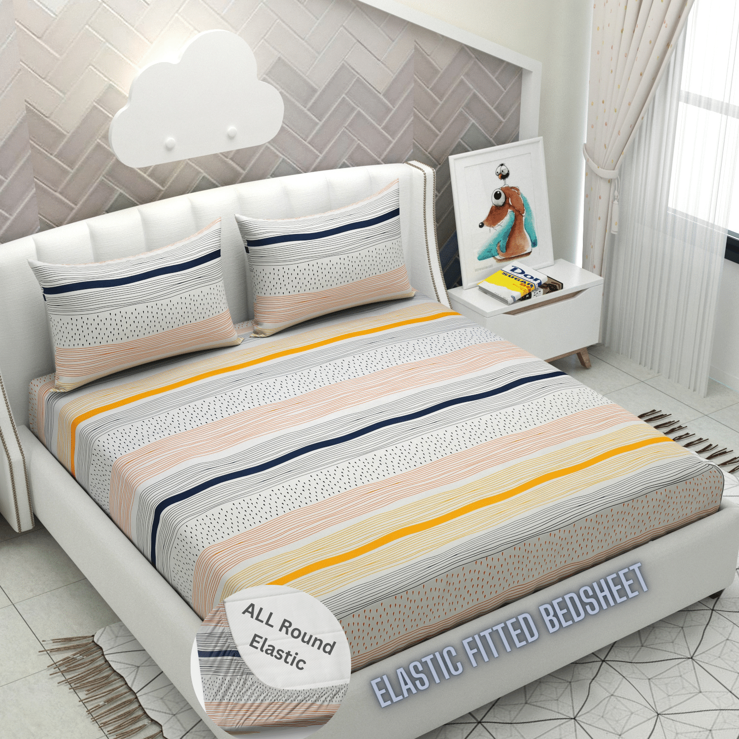     			HIDECOR Microfibre Vertical Striped 1 Bedsheet with 2 Pillow Covers - Orange