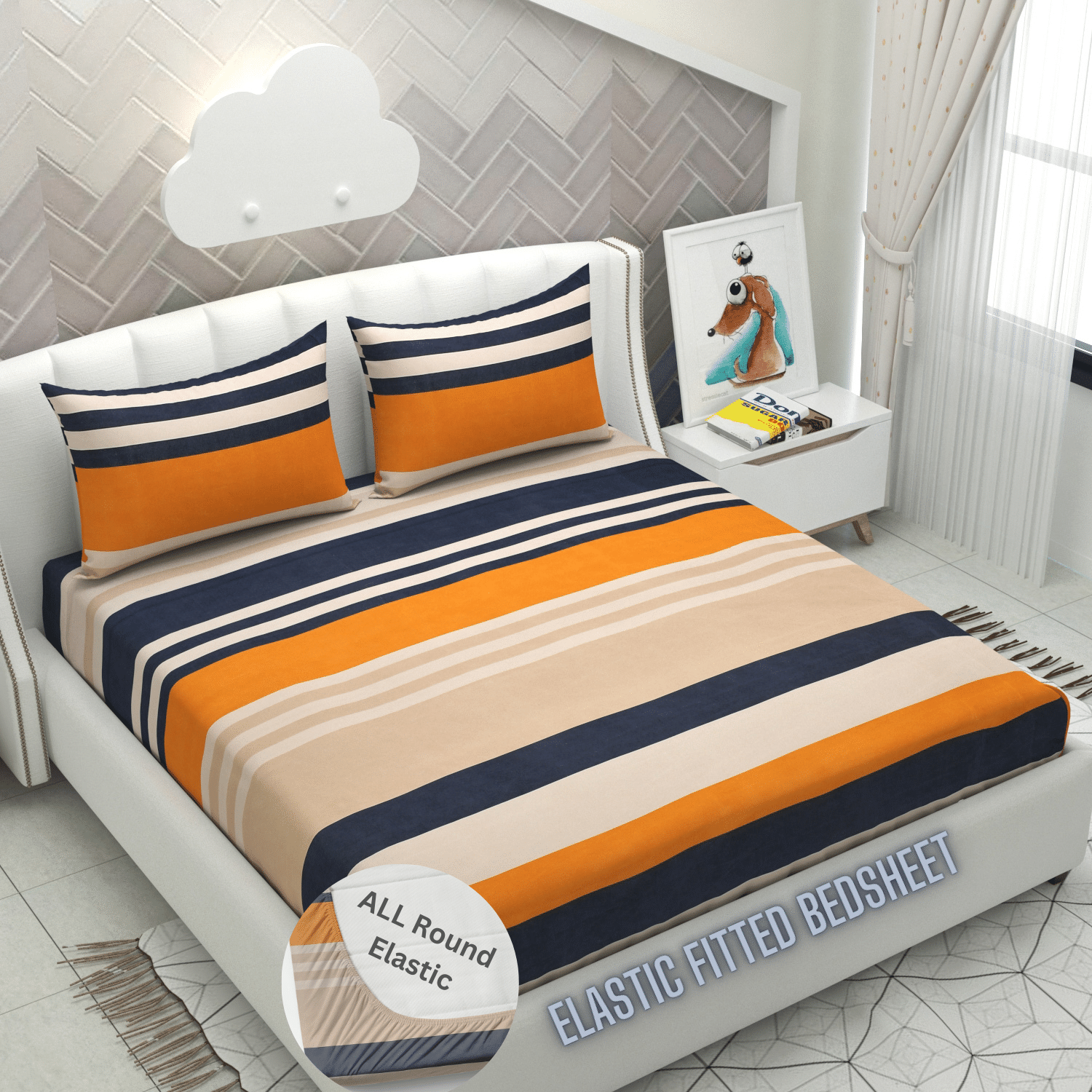     			HIDECOR Microfibre Vertical Striped 1 Bedsheet with 2 Pillow Covers - Blue