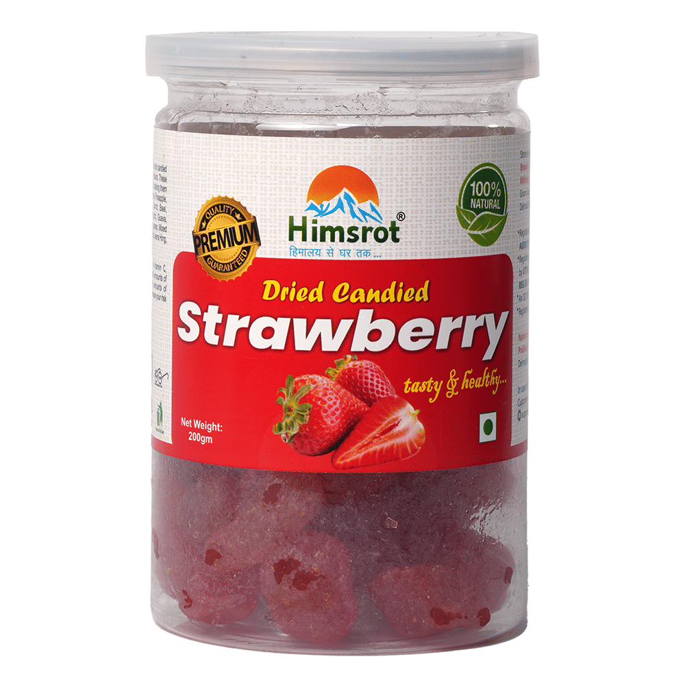 Himsrot Dried Strawberry Candy from Himalayas | 100% Natural Sun Dried Strawberries Candied - Strawberry Dry Fruits 200 gms Resealable Jar Himsrot Dried Strawberry Candy from Himalayas | 100% Natural Sun Dried Strawberries Candied - Strawberry Dry Fruits 200 gms Resealable Jar