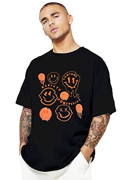 Leotude Men Cotton Blend Oversized Fit Printed T-Shirt ( Black )