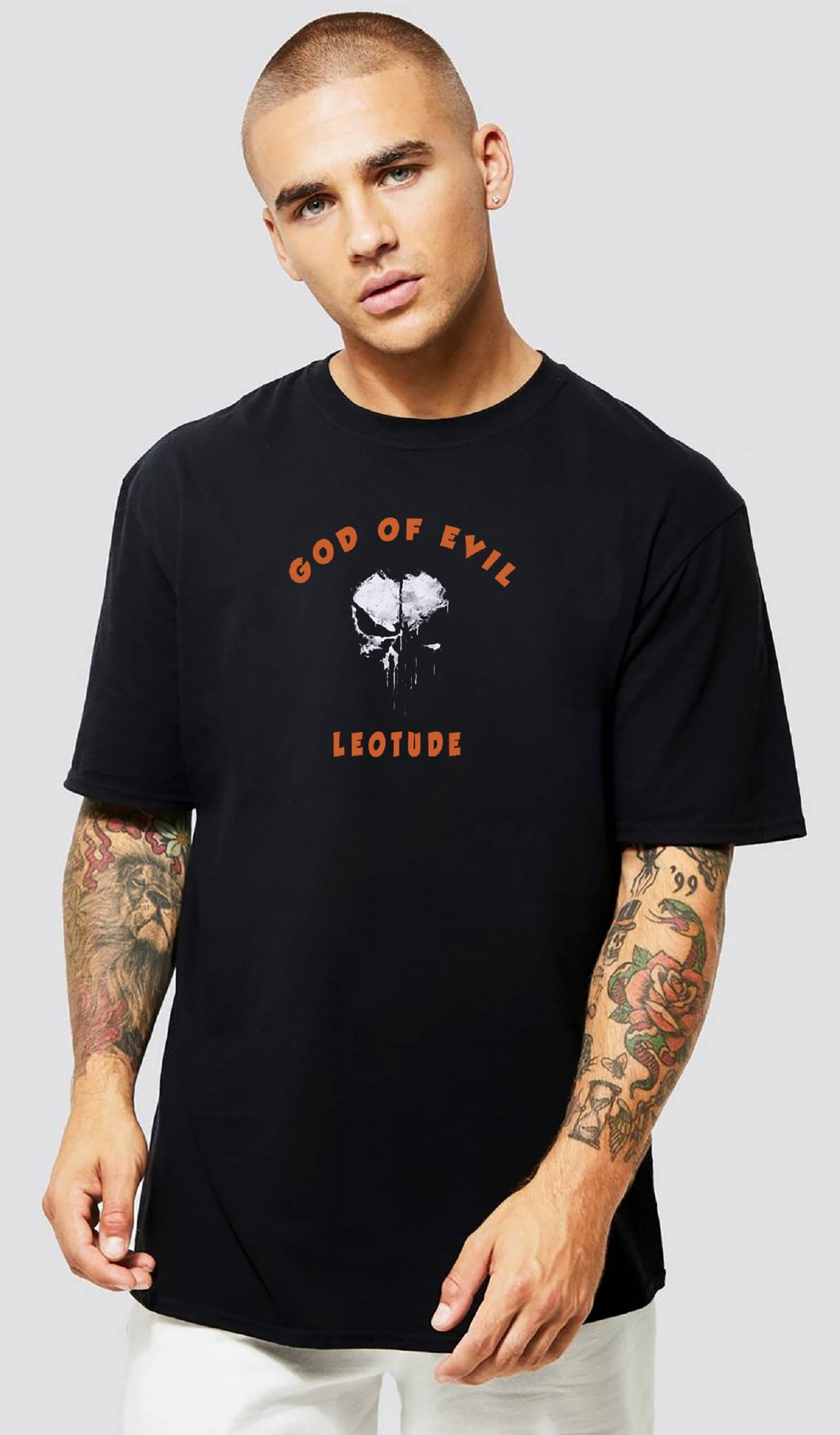 Leotude Men Cotton Blend Oversized Fit Printed T-Shirt ( Black )