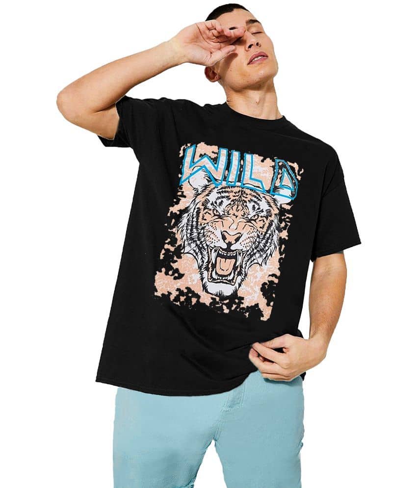 Leotude Pack of 1 Cotton Blend Oversized Fit Men's T-Shirt ( Black )