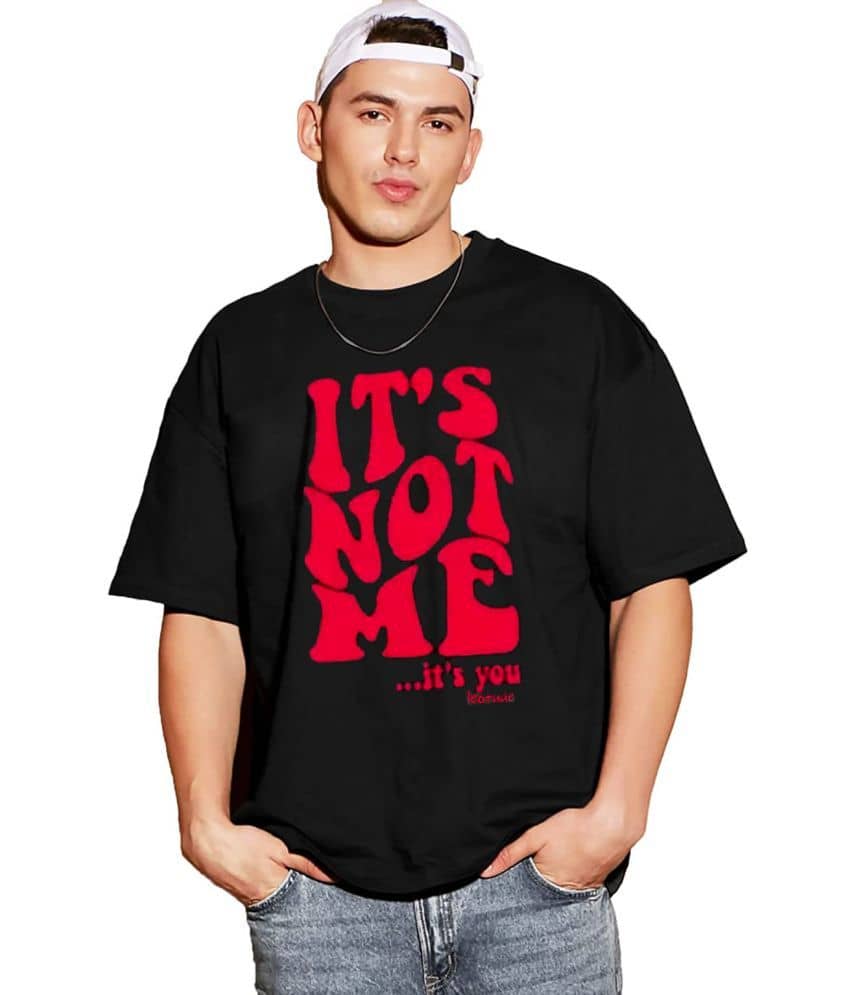 Leotude Men Cotton Blend Oversized Fit Printed T-Shirt ( Black )