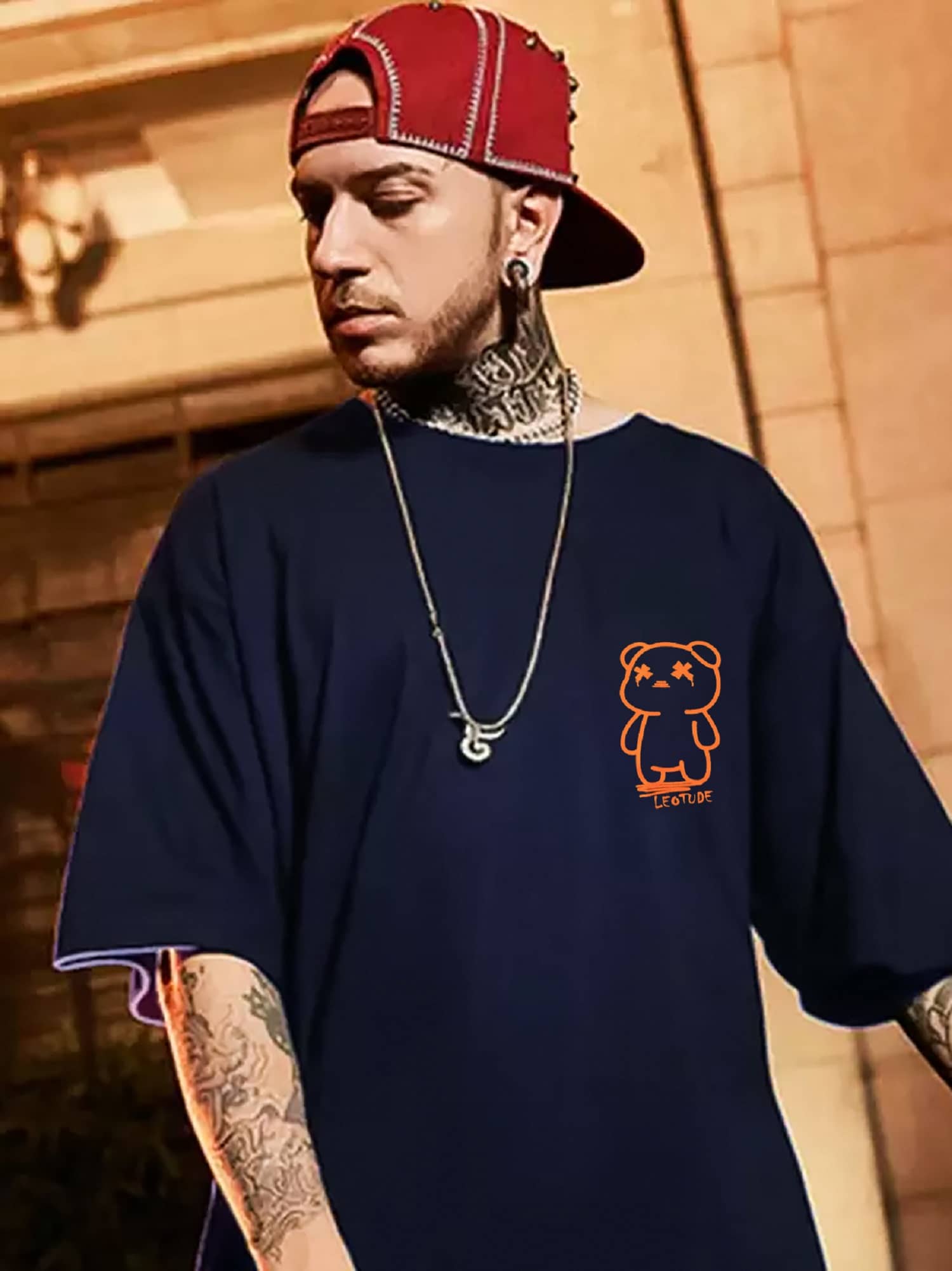 Leotude Pack of 1 Cotton Blend Oversized Fit Men's T-Shirt ( Navy )