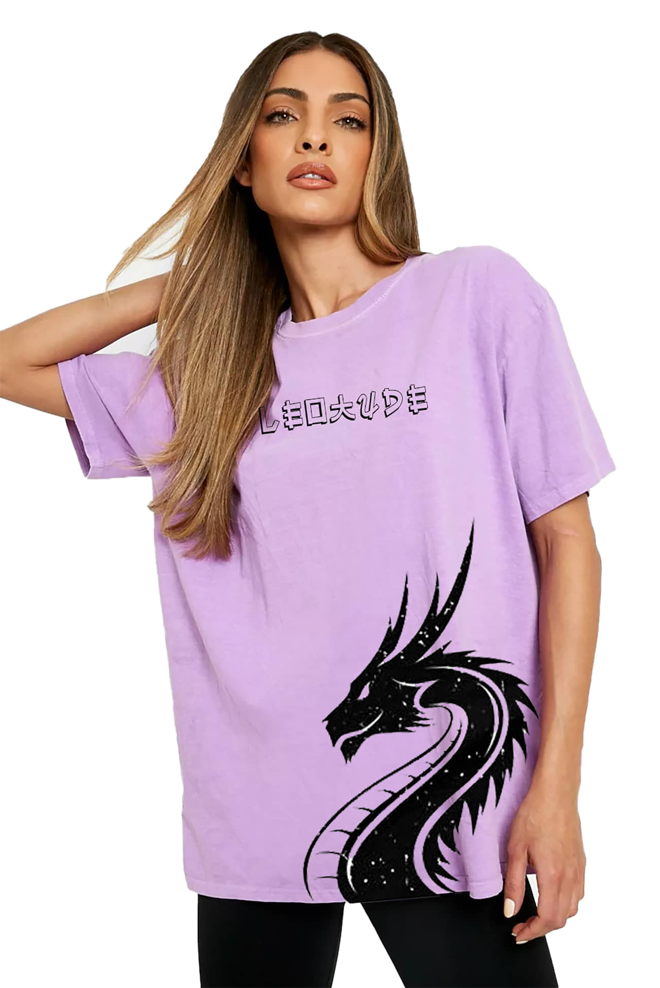 Leotude Women Cotton Blend Printed Oversized Fit Round Neck T-Shirt ( Purple )
