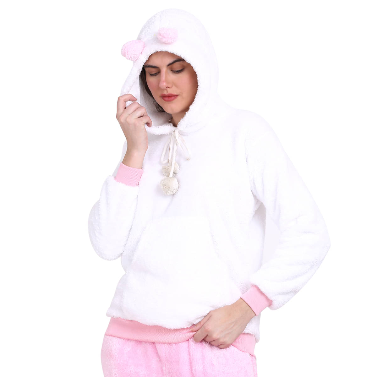     			PP Kurtis Faux Fur Women's Hooded Sweatshirt ( White )