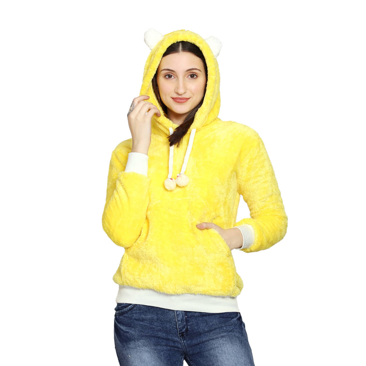     			PP Kurtis Faux Fur Women's Hooded Sweatshirt ( Yellow )