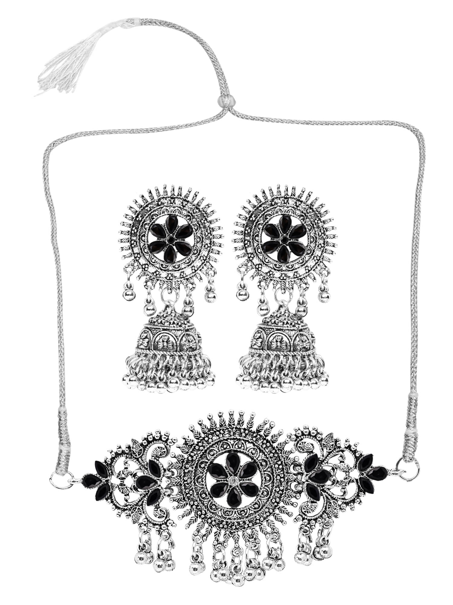 PUJVI Black German Necklace Set ( Pack of 1 )