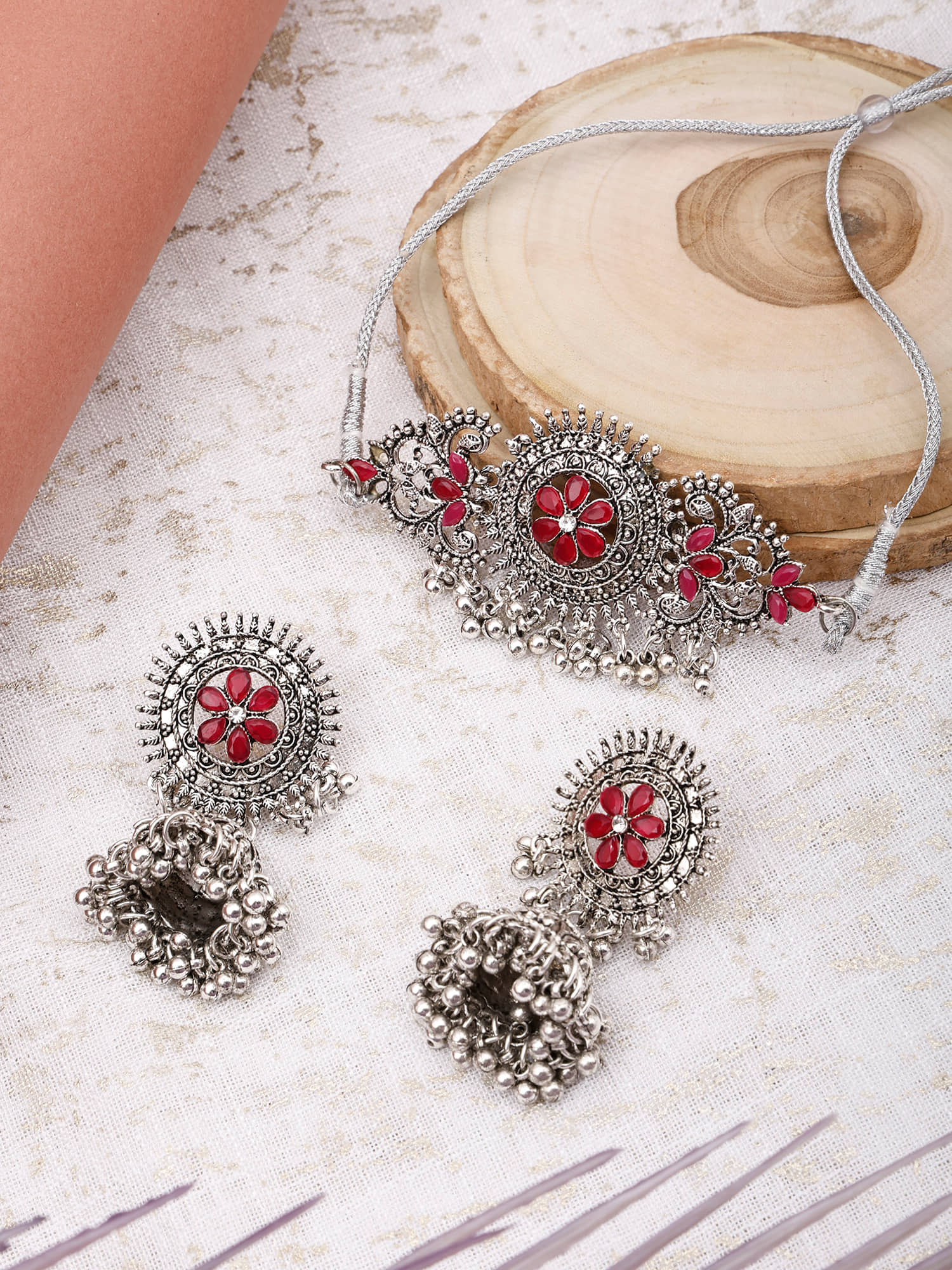 PUJVI Maroon German Necklace Set ( Pack of 1 )