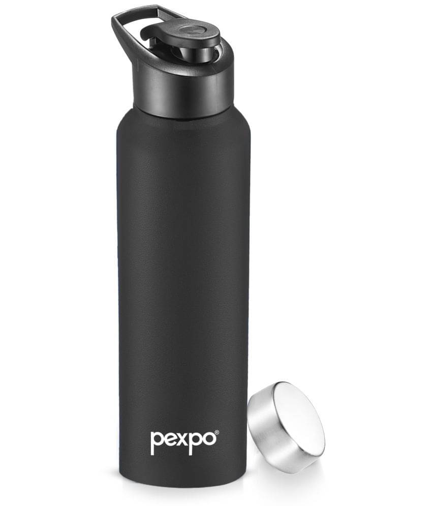     			Pexpo Chromo Xtreme 1000ml Dual Cap Steel bottle Black Sipper Water Bottle 1000ml mL ( Set of 1 )