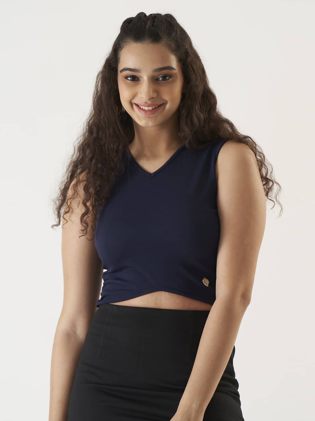 Prettify Women's Cotton Blend Crop Top ( Navy Blue ) Prettify Women's Cotton Blend Crop Top ( Navy Blue )
