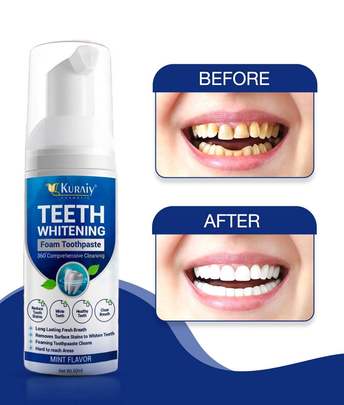KURAIY Teeth Whitening Oral Hygiene Breath Toothpaste Foam 60ML KURAIY Teeth Whitening Oral Hygiene Breath Toothpaste Foam 60ML