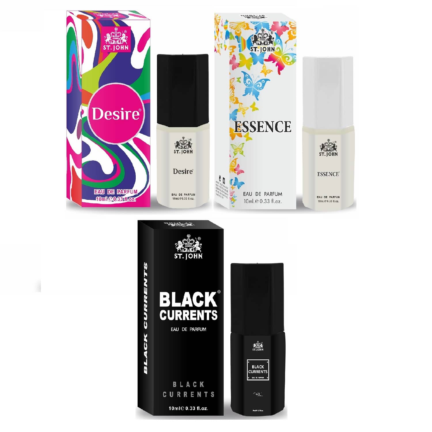 ST.JOHN Cobra Black Currents, Desire & Essence Pocket Perfume For Men 10ml Each (30ml) - Pack of 3