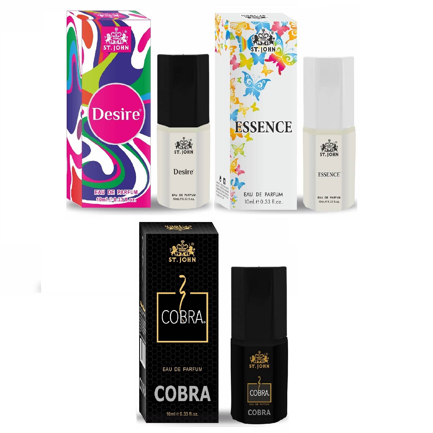 ST.JOHN Cobra ,Desire & Essence ,Pocket Perfume For Men 10ml Each (30ml) - Pack of 3