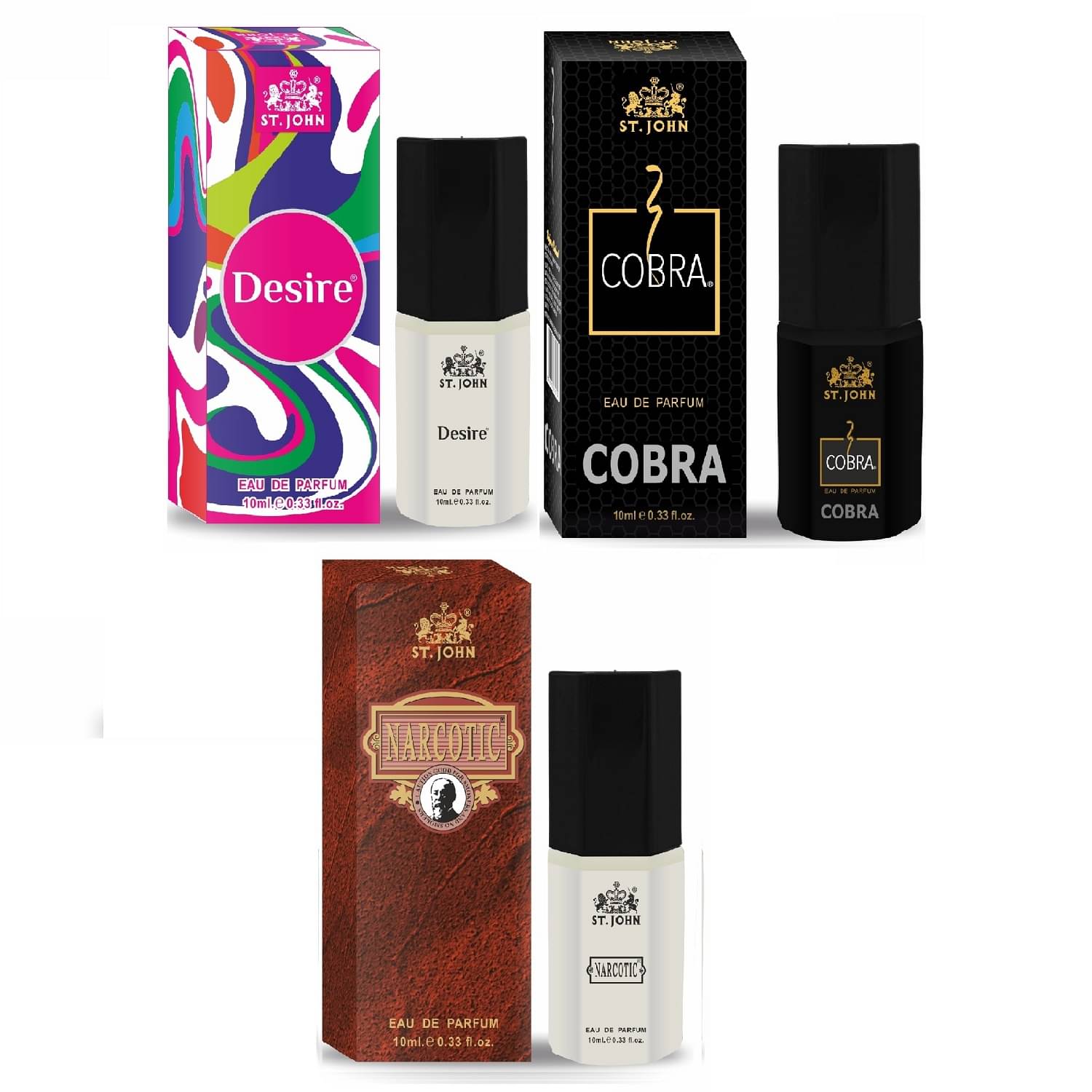     			ST.JOHN Cobra ,Narcotic & Desire Pocket Perfume For Men 10ml Each (30ml) - Pack of 3