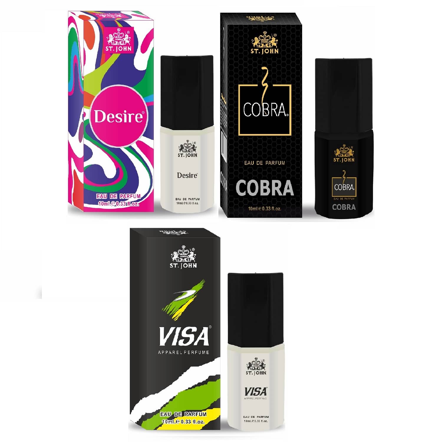 ST.JOHN Cobra Desire, Cobra & Visa Pocket Perfume For Men 10ml Each (30ml) - Pack of 3