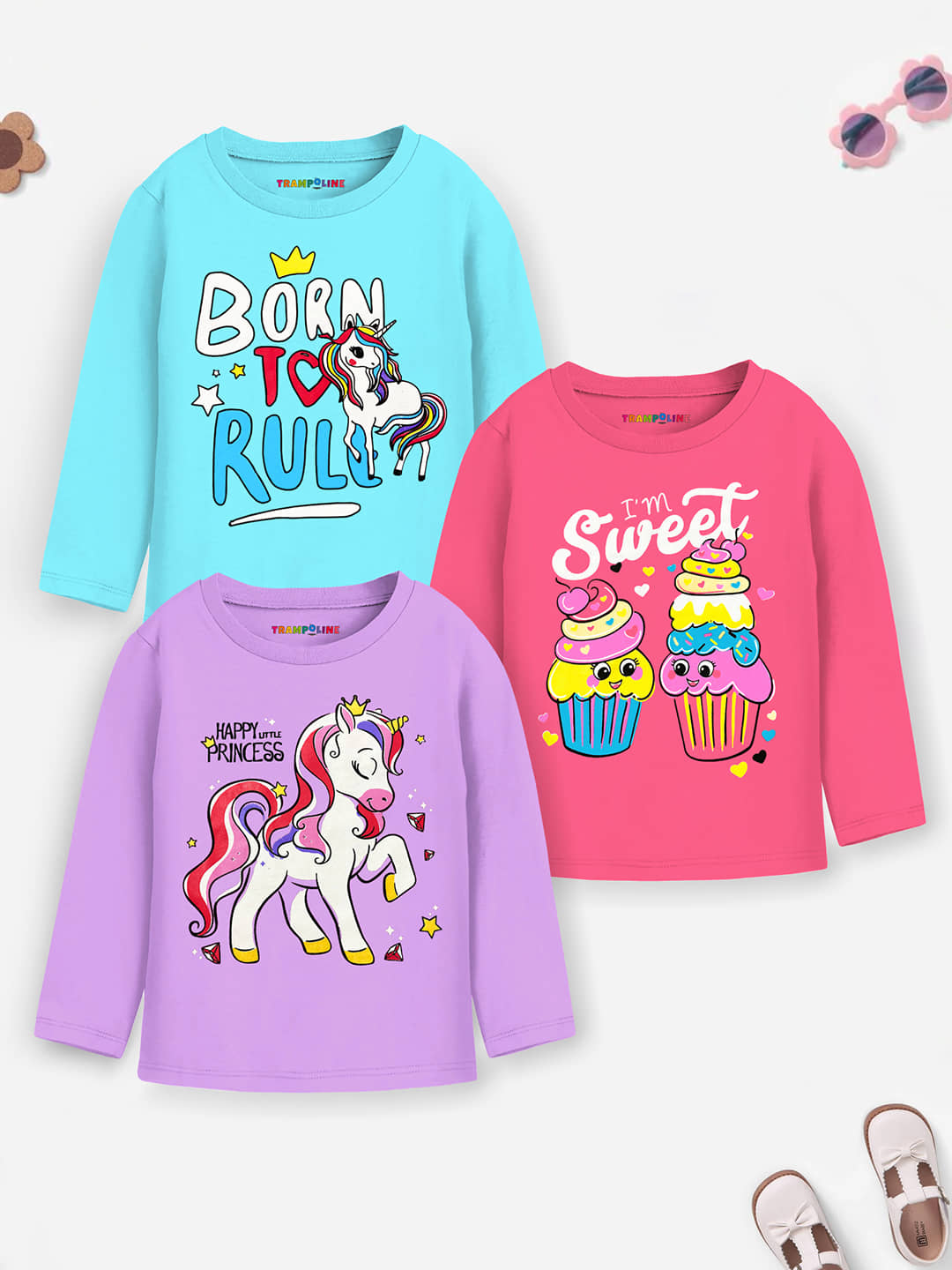 Trampoline Pack of 3 Girls Cotton Blend T-Shirt ( Multicolor1 )
