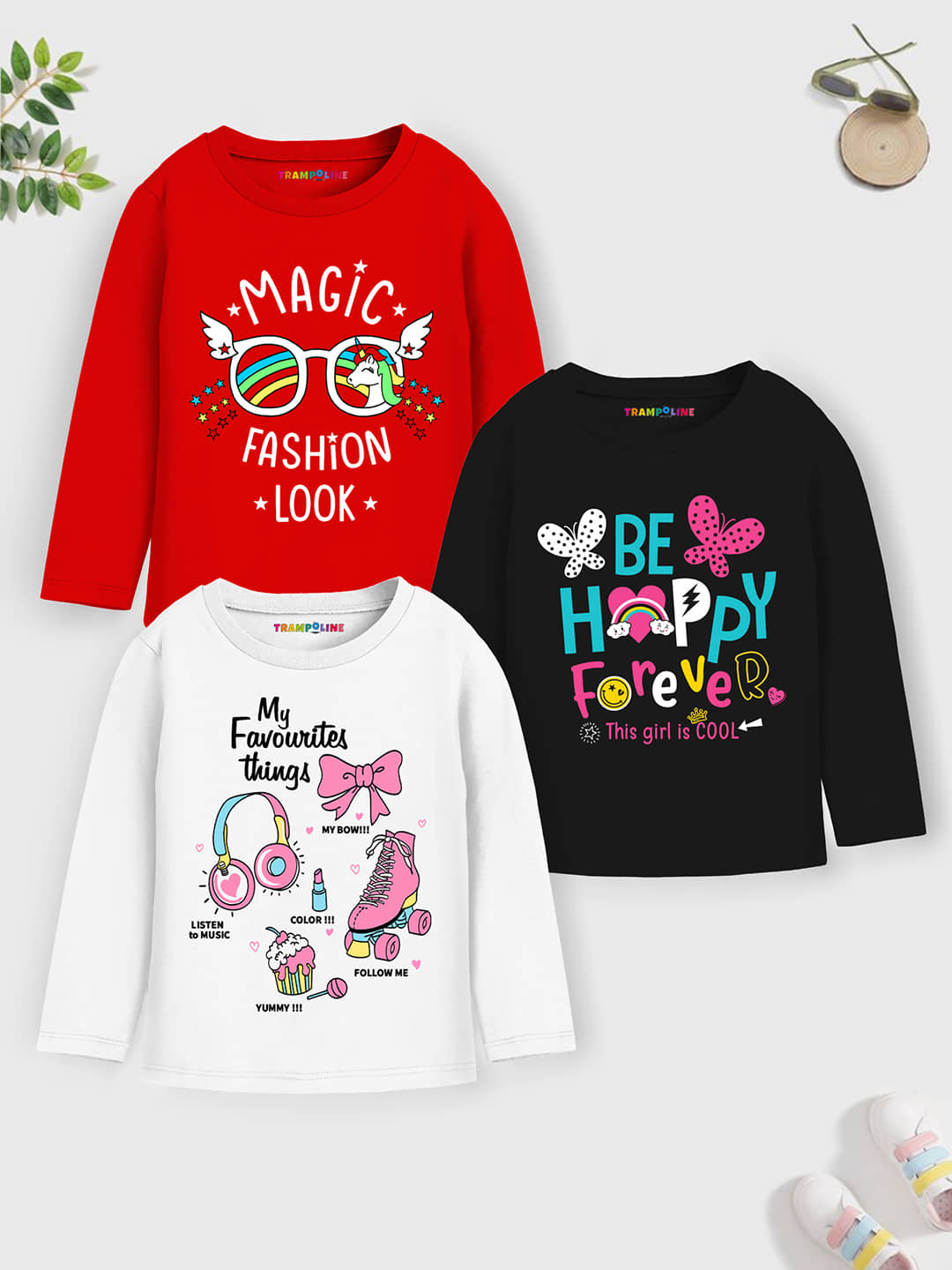 Trampoline Pack of 3 Girls Cotton T-Shirt ( Multicolor )